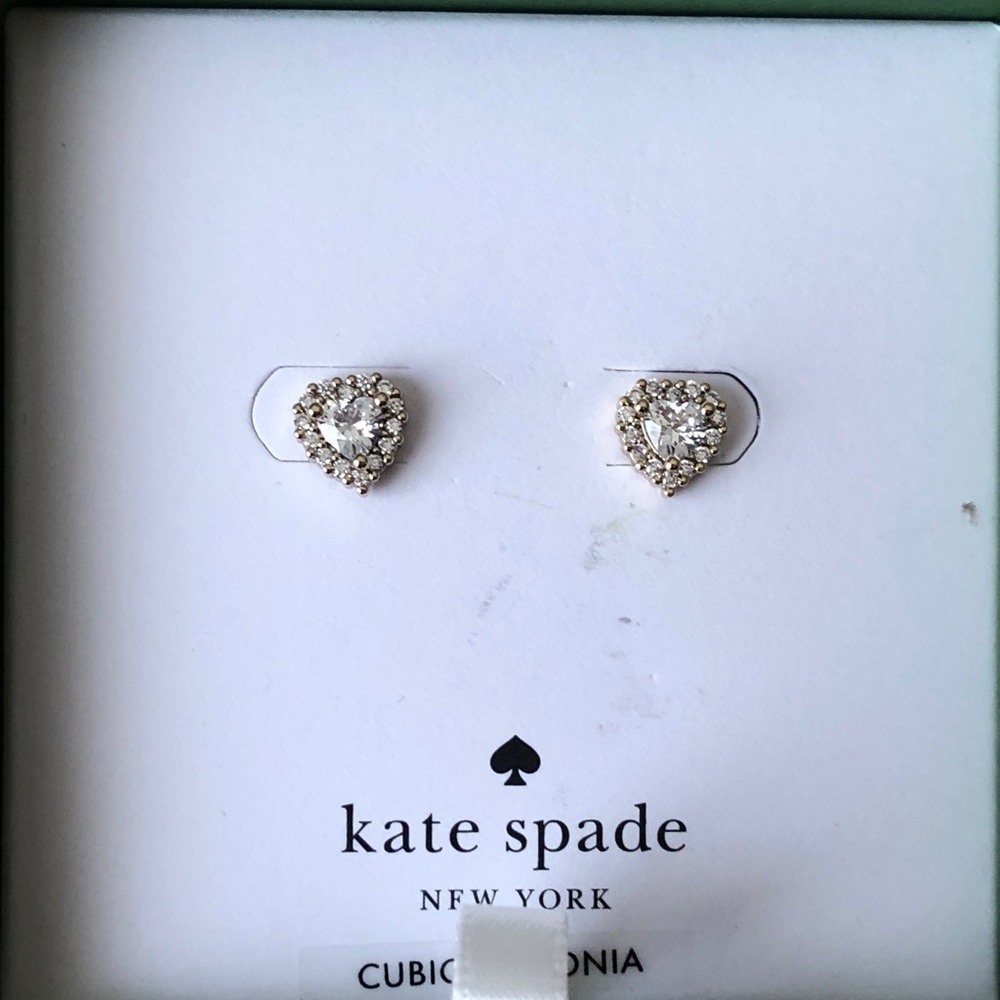 Kate Spade Gold Tone Always Sparkle Cubic Zirconia Halo Heart Stud Earrings NIB - Picture 7 of 14